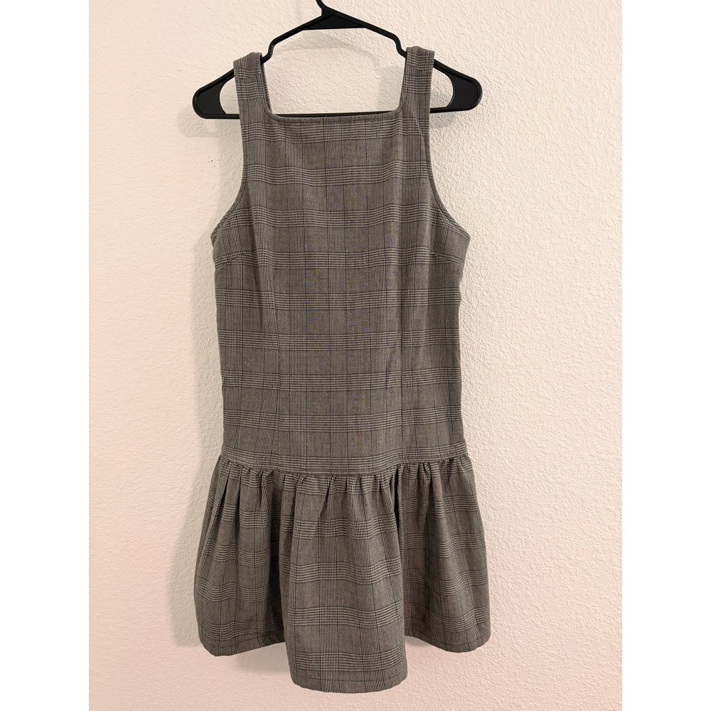 Grey Glen Plaid Drop Waist Bow Back Mini Dress Small Academia Fall Soft Preppy